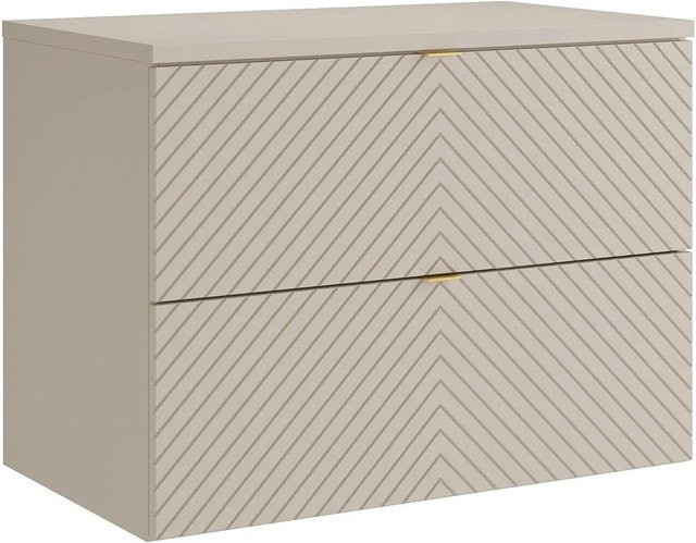 Waschbeckenunterschrank Dorioni in Beige mit Chevron-Muster B/T/H: 80 x 46 x 61,6 cm - Bild 1