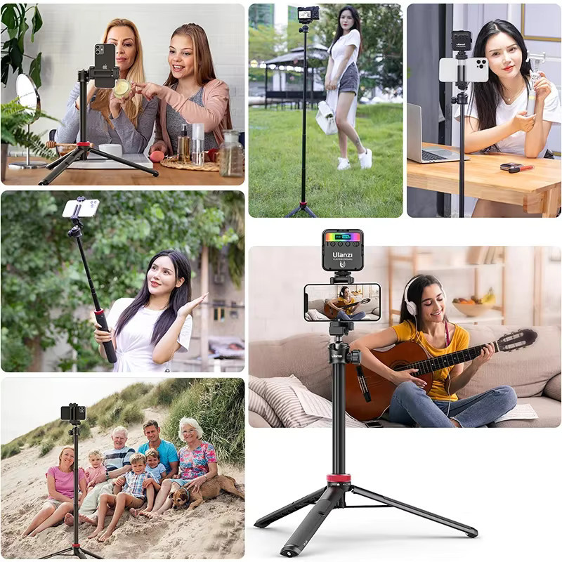 Ulanzi MT-44 Ausziehbares Selfie-Stick-Stativ mit Telefonklemme für Kameras und Smartphones in Schwarz, Höhe: 146 cm - Bild 4