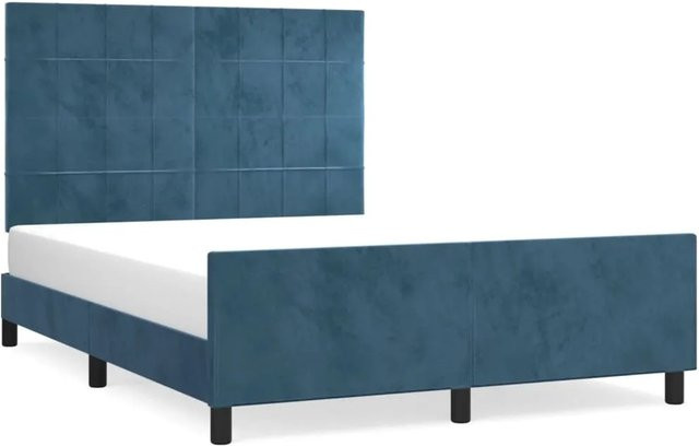 vidaXL Bettgestell mit Kopfteil aus Samt und Lärchenholz in Dunkelblau B/T/H: 140 x 200 x 128 cm - Bild 1