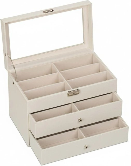 Relaxdays Brillenbox aus MDF und Kunstleder mit Samt und Glas in Weiß, abschließbar für 18 Brillen, B/T/H: 33,5 x 22,5 x 19 cm - Bild 1