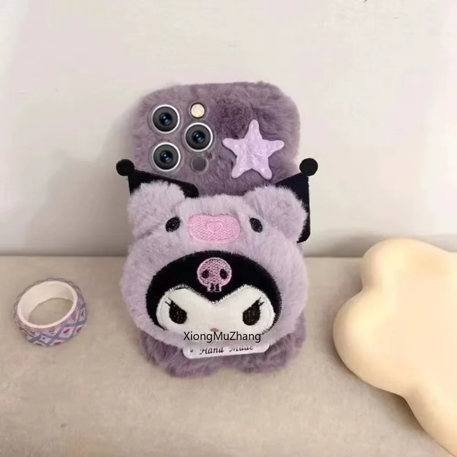 Sanrio Kuromi Plüsch Handyhülle für iPhone 11 bis 17 Pro Max in Lila - Bild 5