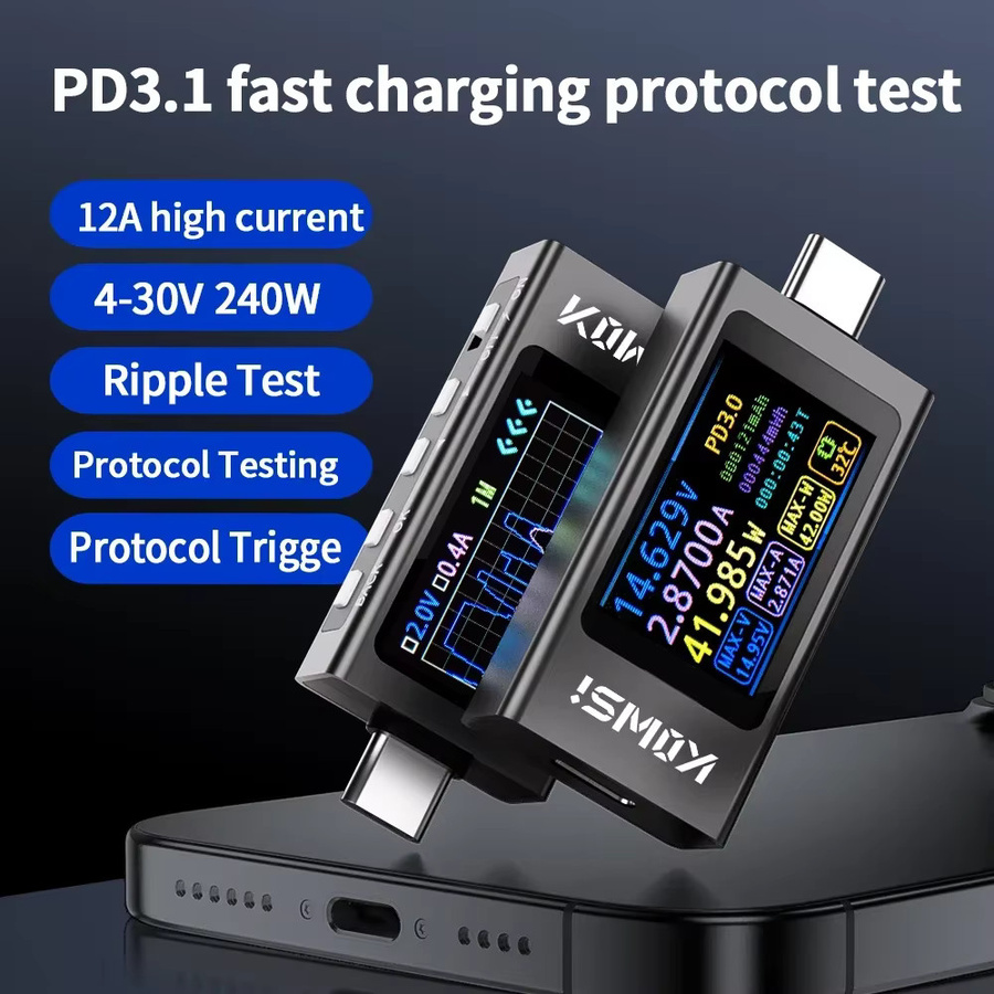 Diymore KWS-X1/KWS-1902L USB-Tester Voltmeter Amperemeter in Schwarz mit USB-C, DC 4-30V 0-12A, Schnellladungserkennung, Trigger und Kapazitätsmessung - Bild 2