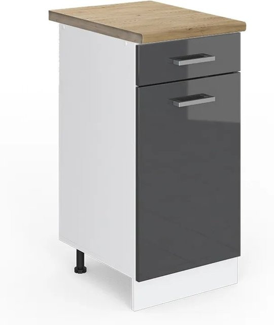 Vicco Küchenunterschrank R-Line Anthrazit Hochglanz Weiß Eiche B: 40 cm, T: 60 cm, H: 81,6 cm - Bild 1