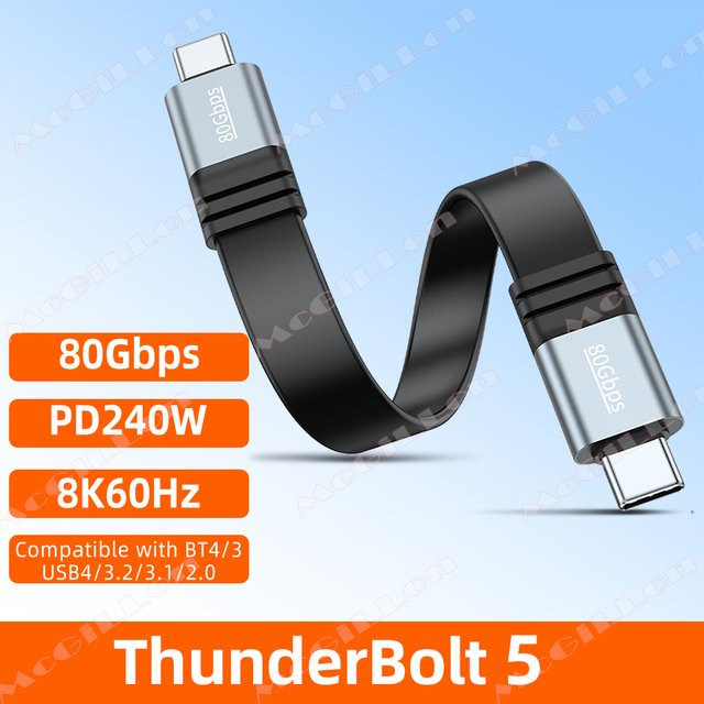 MCGILLON Thunderbolt 5 USB 4.0 Typ-C Datenerweiterung mit 80 Gbit/s, 240 W Schnellladung und 8K-Videounterstützung, Schwarz - Bild 1