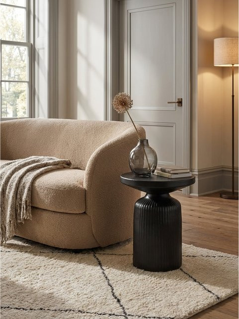 Beistelltisch KADIMA DESIGN rund aus Metall in Schwarz mit Hammerschlag-Wellenmuster, B/T/H: 40 x 40 x 50 cm - Bild 1