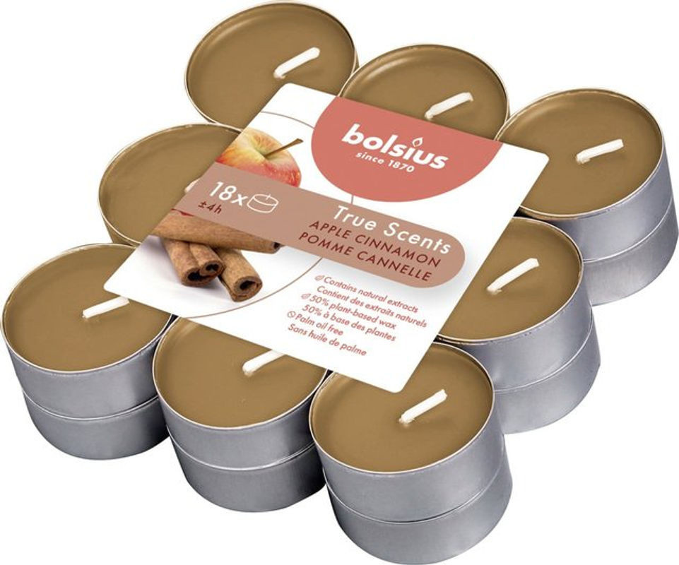 Bolsius True Scents Duftteelichter Apfel Zimt, 18er Pack, Durchmesser: 3,8 cm - Bild 1
