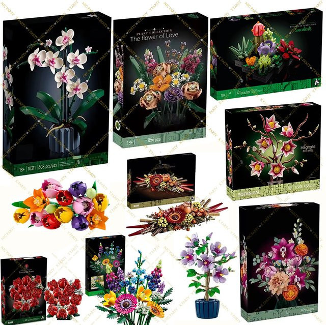 Potdemiel DIY Baustein-Set Künstliche Blumen Rose und Orchidee als Topfpflanze in Bunt / Mehrfarbig zur Heimdekoration - Bild 1