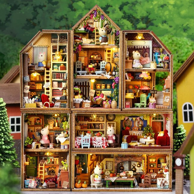 ELEVEN-CUTE DIY Mini Kaninchen Stadt, Miniatur-Baukasten mit Möbeln, Holz - Bild 1