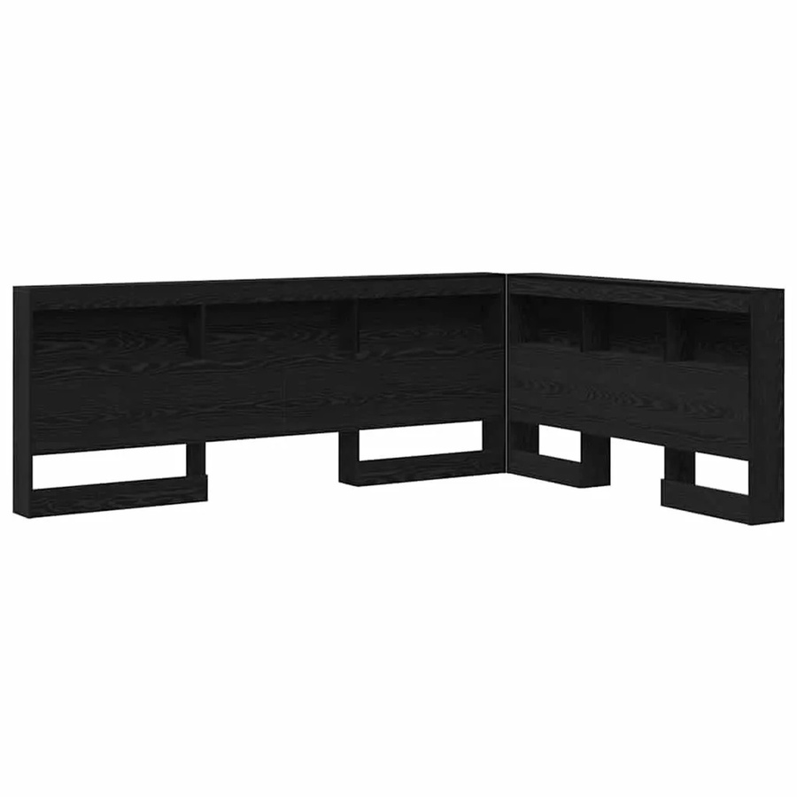 vidaXL Aufbewahrungskopfteil in Schwarz und Eichen-Optik mit integriertem Regal und USB-Ladeport aus Holzwerkstoff und Stahl, Breite: 140 cm, Höhe: 76,5 cm, Tiefe: 76,5 cm - Bild 2