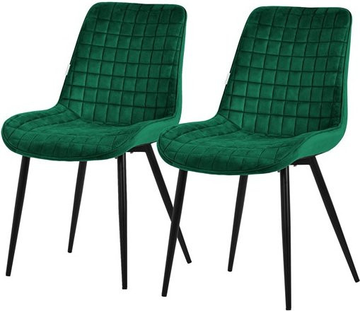 ML-Design Esszimmerstuhl 2er Set Dunkelgrün mit Samtbezug und Stahlbeinen - Bild 1