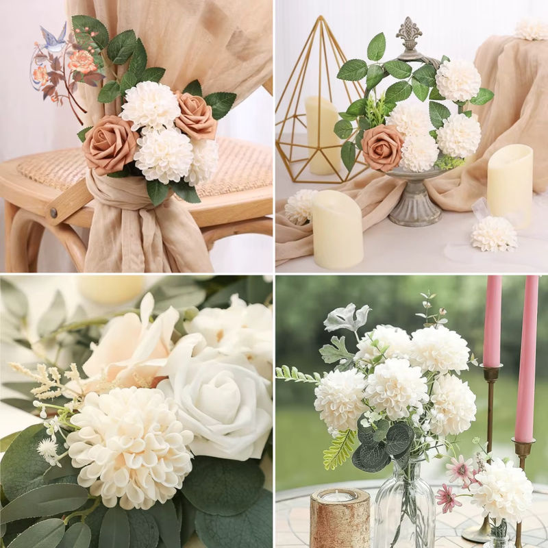 25 Stück künstliche Schaumstoff-Dahlien und Gänseblümchen mit Stiel in Pink und Weiß von YN HI FLOWER für - Bild 5