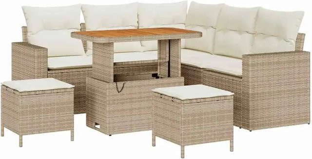 vidaXL Garten-Sofa-Set 8-teilig aus Poly-Rattan und Akazienholz in Beige-creme - Bild 1