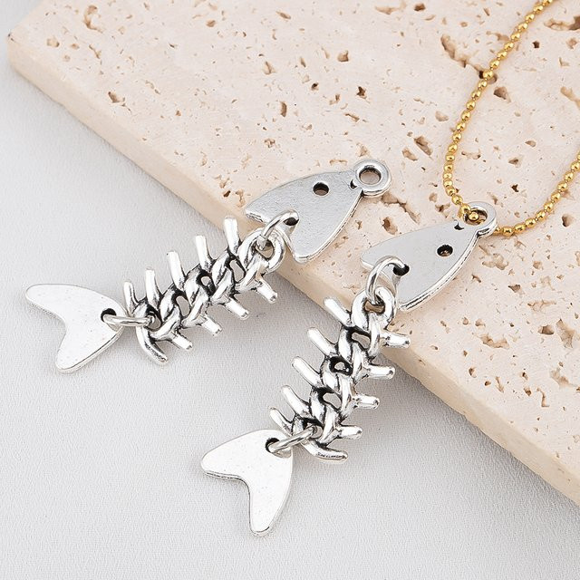 MINGXUAN Fisch Anhänger, 3D Fishbone, Edelstahl, Silber, Unisex, 50 x 11,5 mm - Bild 1