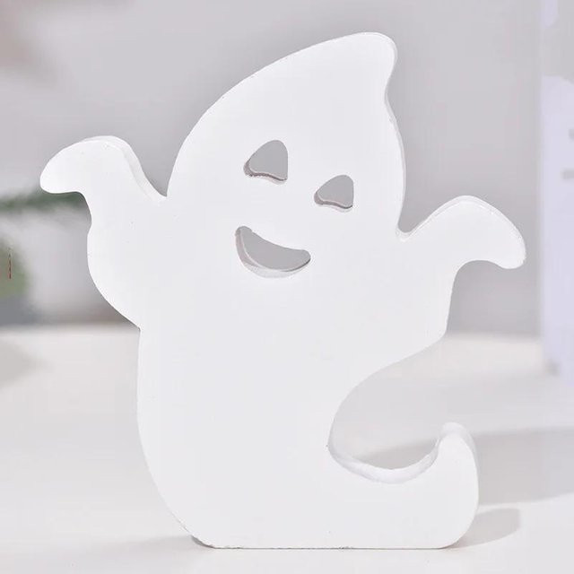 Niedliche Holzgeist Ornamente als Halloween Tischaufsteller in Weiß für DIY Handwerk und Dekoration - Bild 1