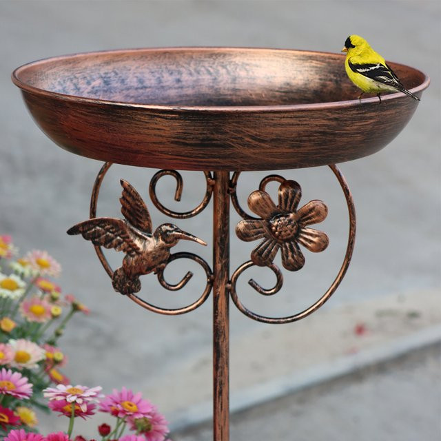 Dekorative Garten-Vogelfutterstation aus Gusseisen in Braun mit floralem Design - Bild 1
