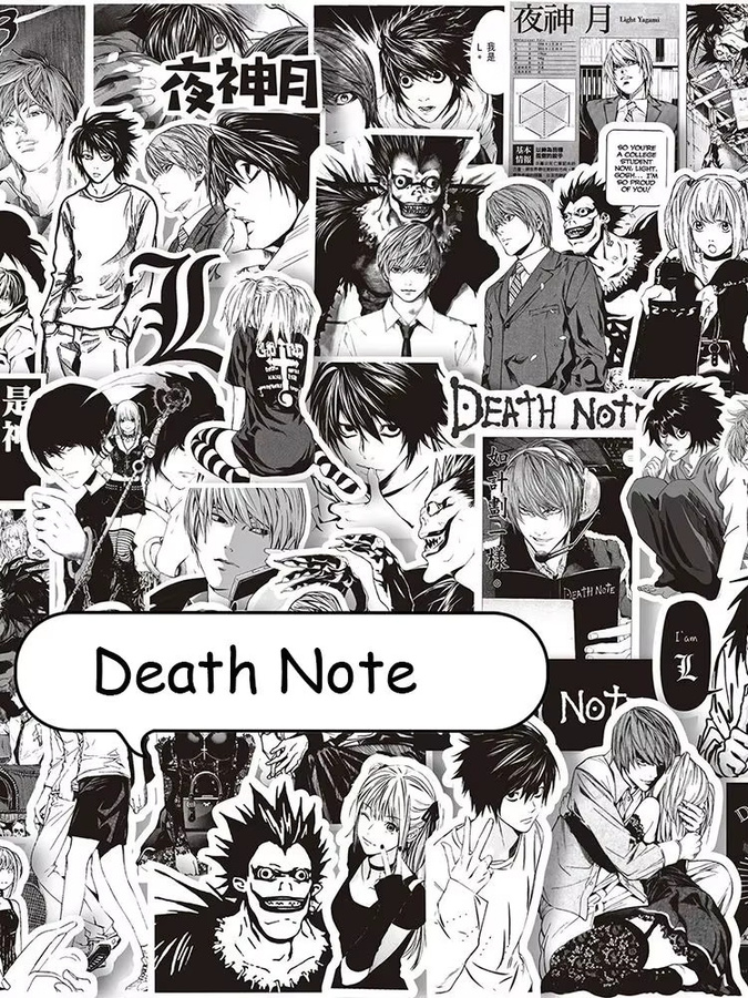65er Set Anime Death Note Aufkleber von GOGOTU in Schwarz und Weiß zur Dekoration von Laptop, Koffer und Fahrrad - Bild 7