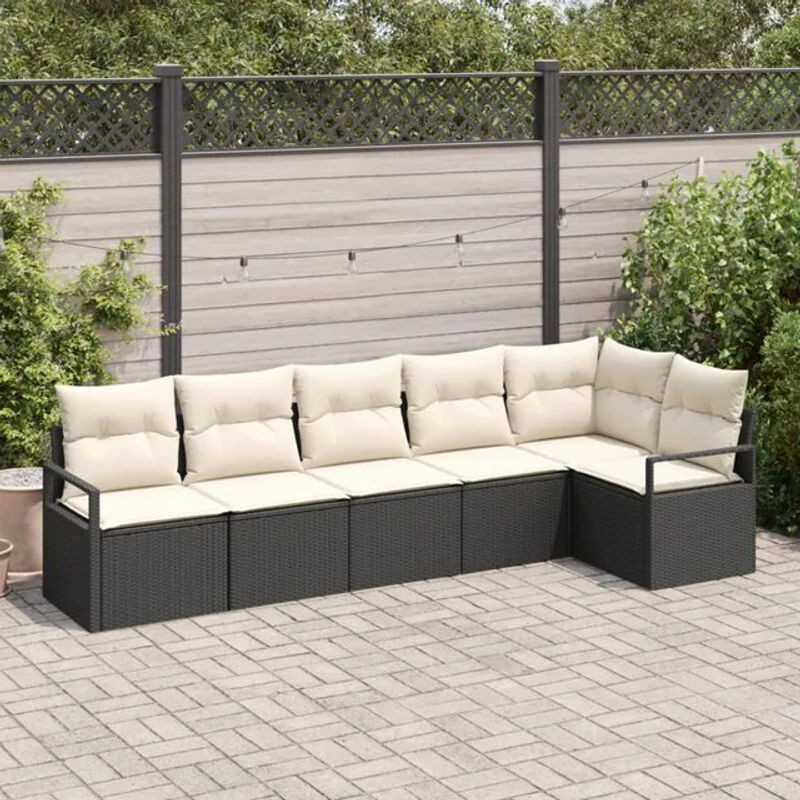 vidaxl Garten-Sofa-Set aus Poly-Rattan in Schwarz und Creme, 6-teilig, modern - Bild 1