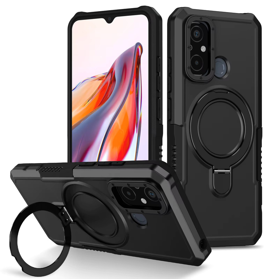 Stoßfeste Xiaomi Handyhülle mit Magnetischem Ringhalter und Standfunktion für Redmi 9A 9C 9T 10 10A 10X 12 12C 13 13C 14C A1 A2 A3 9 Power in Schwarz - Bild 1
