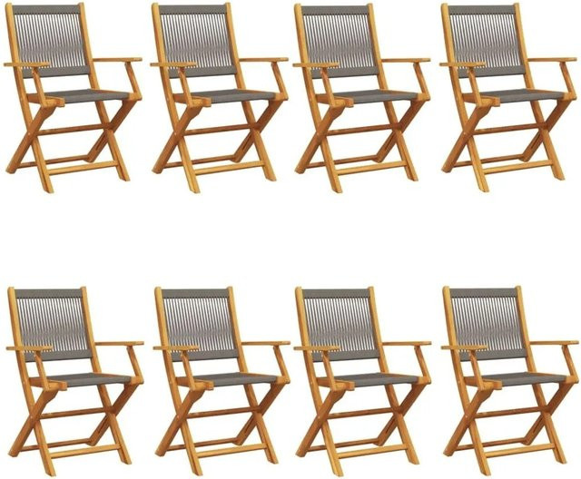 8er Set vidaXL Gartenstühle aus Akazienholz klappbar in Grau mit Armlehnen - Bild 1