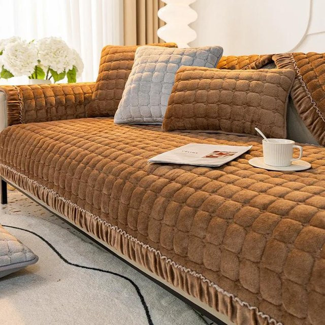 Super Six Plüsch Sofa Abdeckung aus Flanell und Samt, Braun, 70 x 70 cm - Bild 1