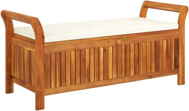 vidaXL Garten-Truhenbank aus Akazien-Massivholz mit Kissen in Braun, B: 126 cm, T: 60 cm, H: 50 cm - Bild 1
