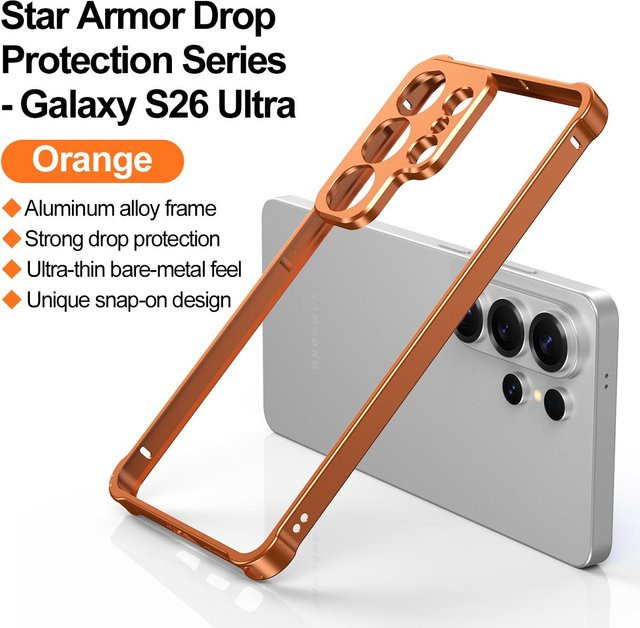 Xiangyun Handyhülle aus Aluminiumlegierung mit Metallrahmen und Eckenschutz für Samsung Galaxy S26 Ultra, S26 Plus, S25 und S24 in Orange - Bild 1