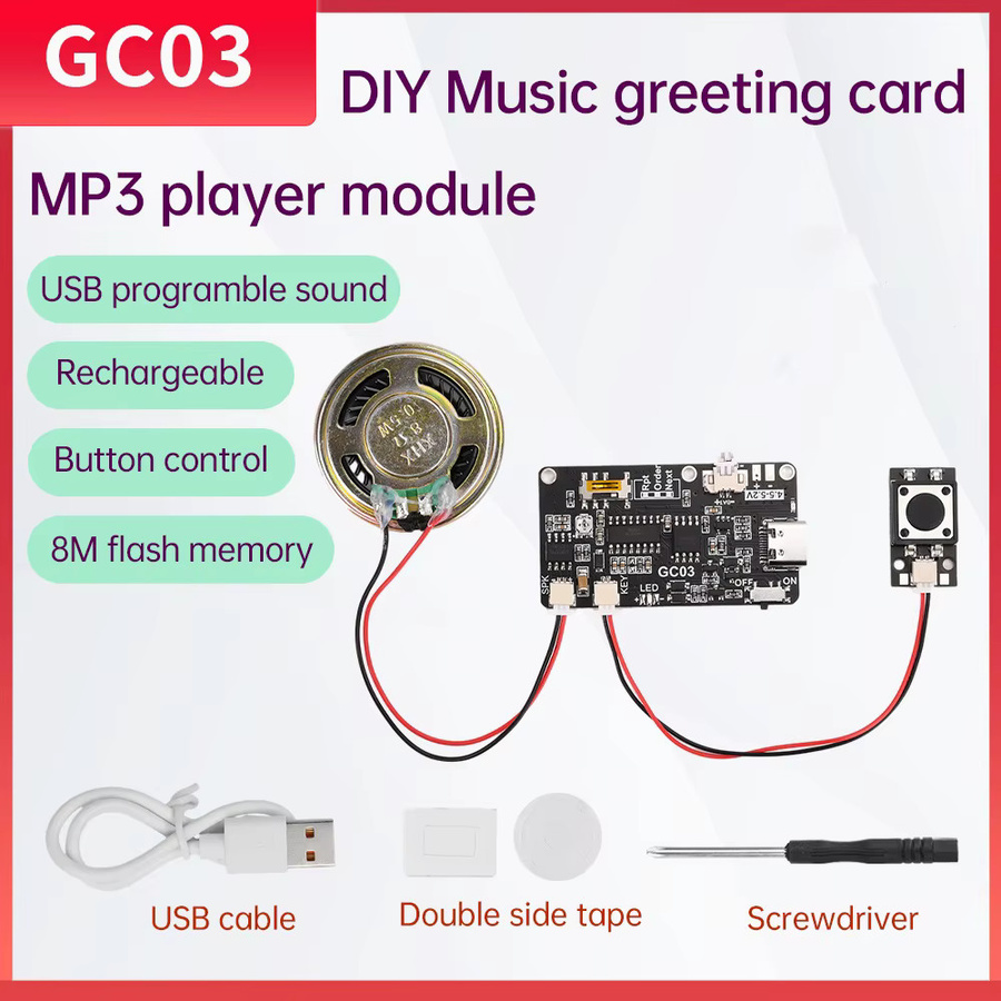 Aideepen GC03 Aufnahmekarte mit Lautsprecher und MP3-Download, Bewegungsgesteuertes Sprachmodul mit USB-C, Schwarz - Bild 2