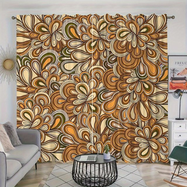 Yiran Furniture Vorhang Set mit böhmischem Blumen Vogel Landschaft Design, 2 Stück, halbtransparent, Polyester, Mehrfarbig, B: 50 cm, H: 130 cm - Bild 1