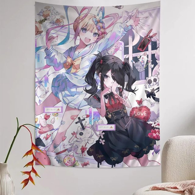 VIKAMA Cyber Yandere Girl Wandteppich im Y2K-Design, Mehrfarbig, Breite: 60 cm, Höhe: 40 cm - Bild 1