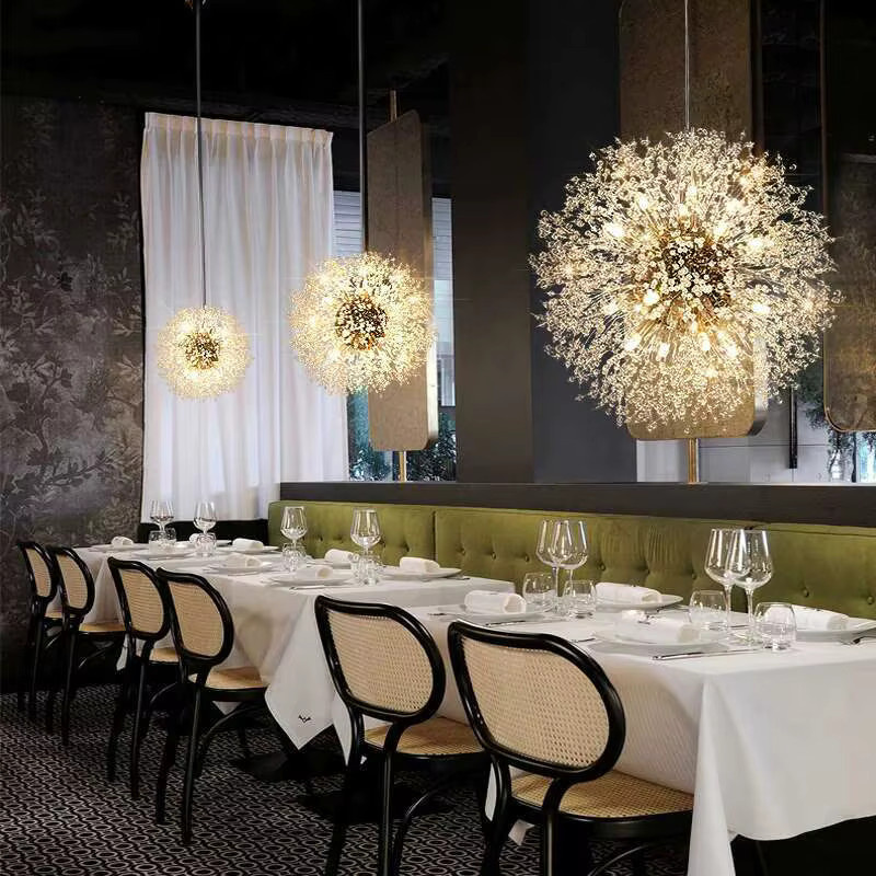 JIANKEXING LED-Pendelleuchte Pusteblume aus Kristall und Metall in Gold/Messing mit warmweißem Licht für Wohnzimmer und Schlafzimmer - Bild 4