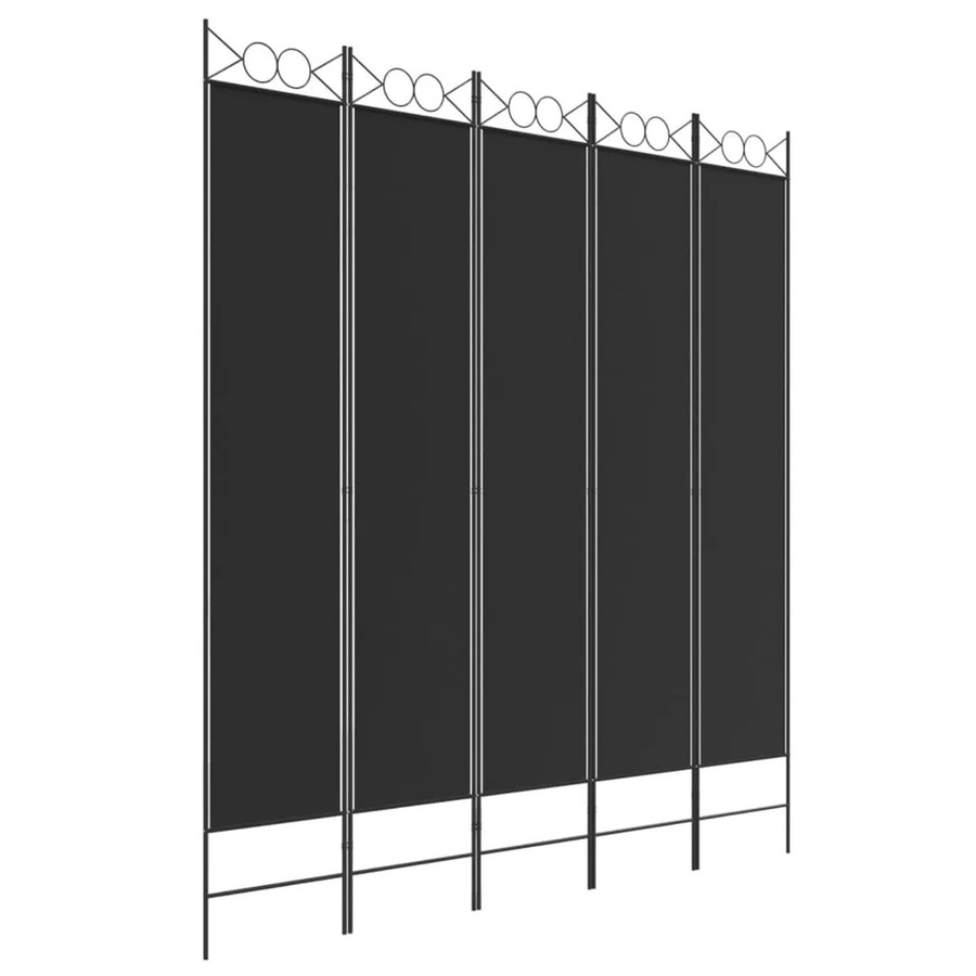 vidaXL Paravent 5-teilig Schwarz aus Stoff und Eisen B: 200 cm, H: 220 cm - Bild 2