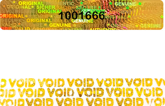 Holografische Garantie-Leistungsetiketten als manipulationssichere Sicherheitssiegel mit Seriennummer, Farbe: Gold, B/L: 5 x 100 cm - Bild 1