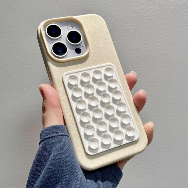 Stoßfeste Silikonhülle mit Litschi-Textur und 3D-Saugnapf für iPhone 11 bis iPhone 17 Pro Max von Tuiying002 in Weiß - Bild 1