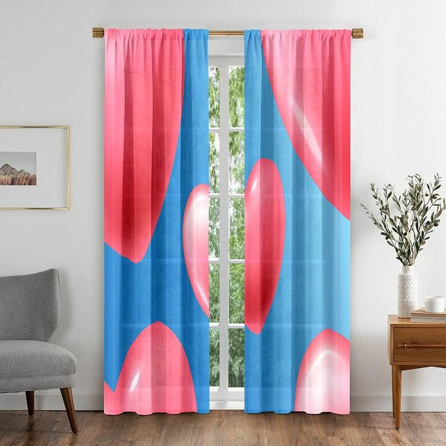 Yiran Furniture Hochverdunkelnder Vorhang mit Liebesherz Muster in Rosa und Blau, 2er-Set, B: 55 cm, H: 185 cm - Bild 1