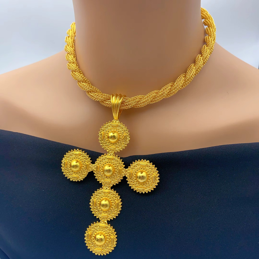 XUHUANG Halskette mit Kreuz Anhänger, 24K vergoldet, Unisex - Bild 2