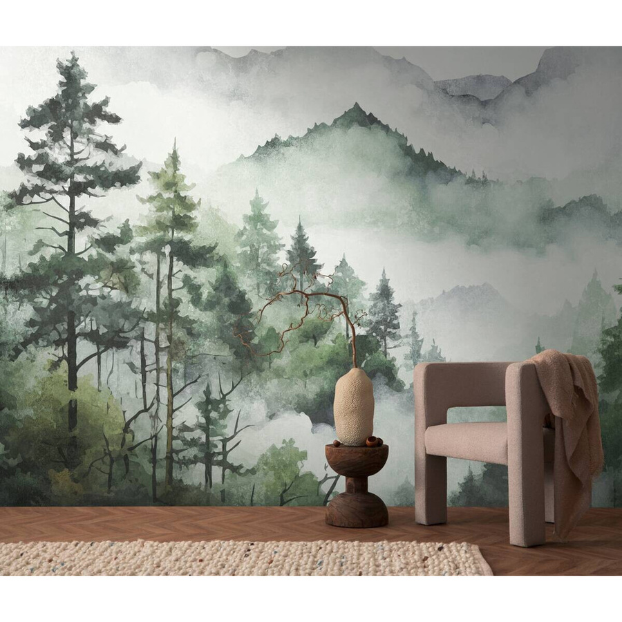 Livingwalls Fototapete Naturpanorama Berge in Grün Weiß Grau, Vliestapete aus Vinyl, Breite: 280 cm, Höhe: 371 cm - Bild 3