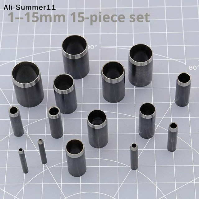 A6L Hohlstanzer-Set aus Stahl in Silber mit 15 Größen von 1-15 mm und Aufbewahrung für Lederhandwerk - Bild 1