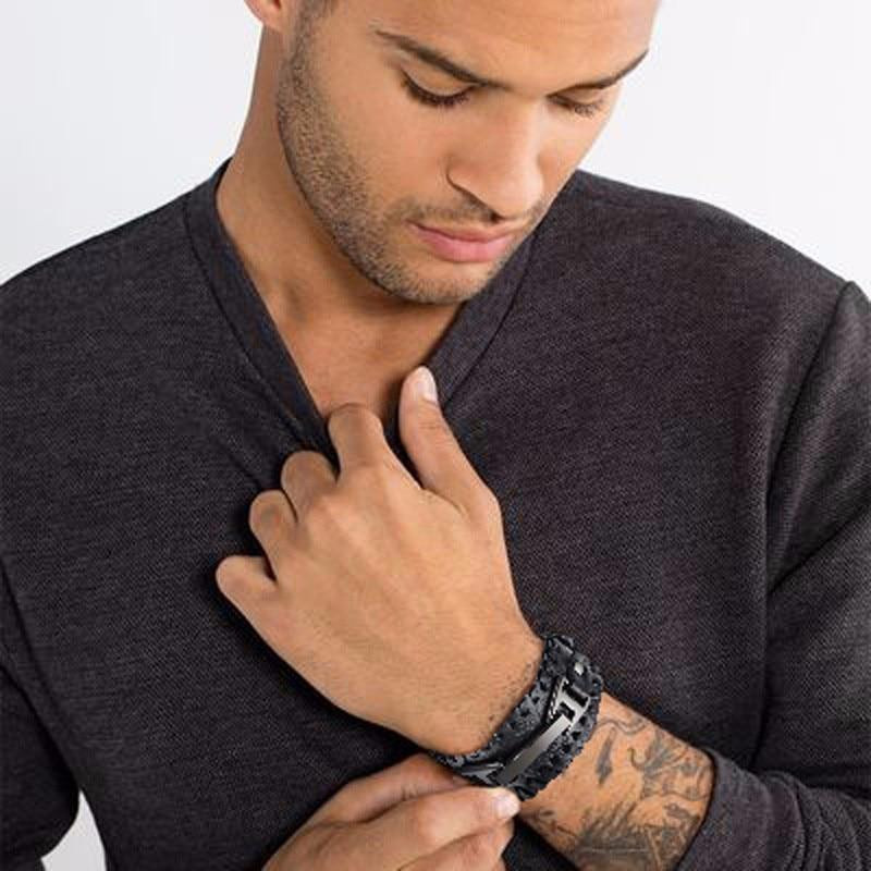 Nakahara Armband, Leder, geflochten, Schwarz, Herren - Bild 6