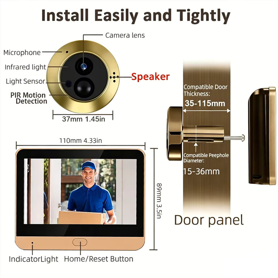Tuya Smart Digitaler Türspion mit 3MP Kamera, 2,4G WLAN, Zwei-Wege-Audio und 140 Grad Weitwinkel in Gold - Bild 6