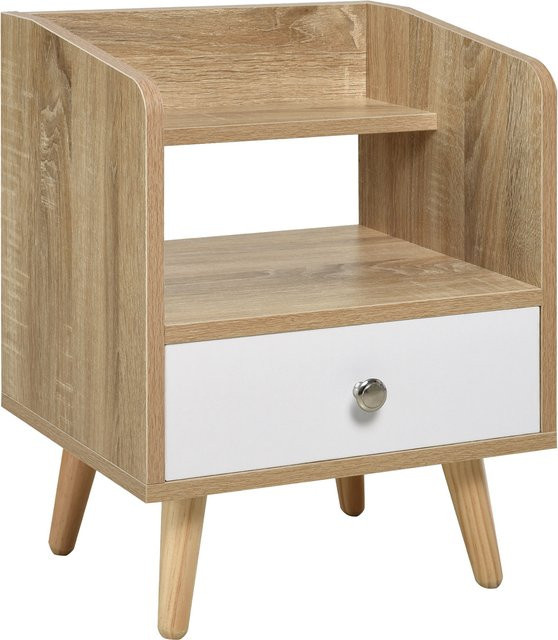 HOMCOM Nachttisch aus Massivholz mit Schublade und Regal in Eiche, B/T/H: 37 x 30 x 48 cm - Bild 1