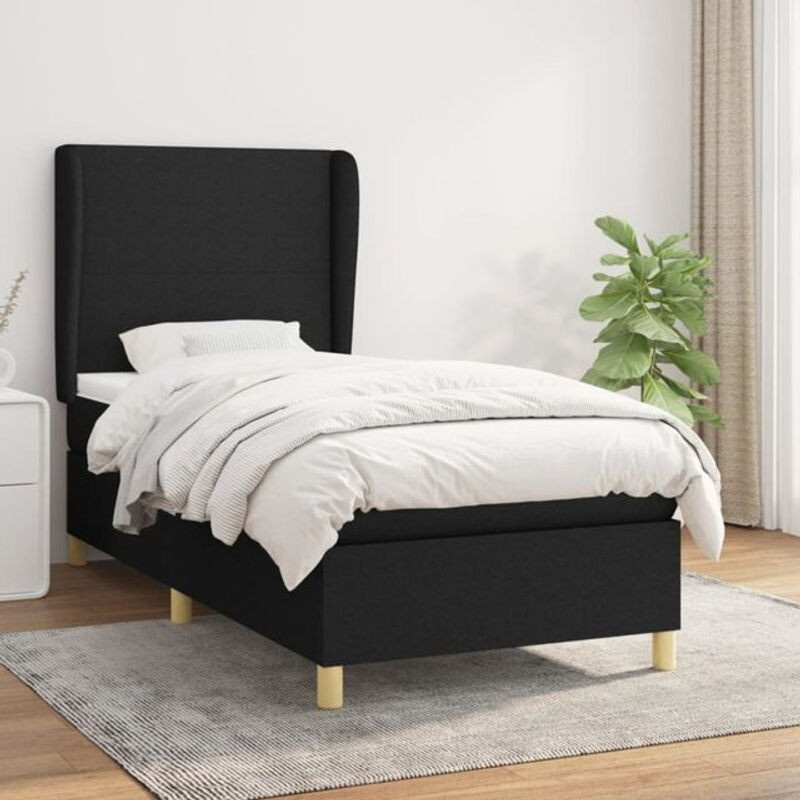 vidaxl Boxspringbett mit Matratze in Schwarz aus Stoff, B/T/H: 90 x 190 x 118 cm - Bild 1