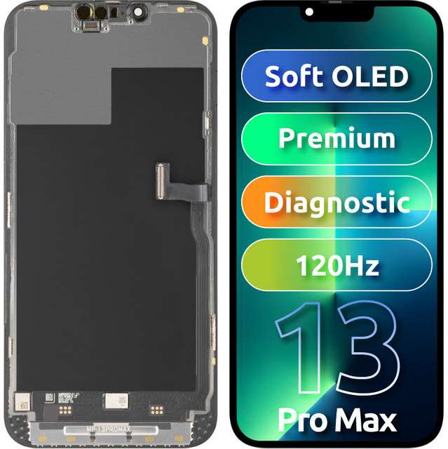 MP Touchscreen-Display mit Rahmen für Apple iPhone 13 Pro Max, Premium Soft OLED FHD 120Hz Diagnostic Version, Schwarz - Bild 1