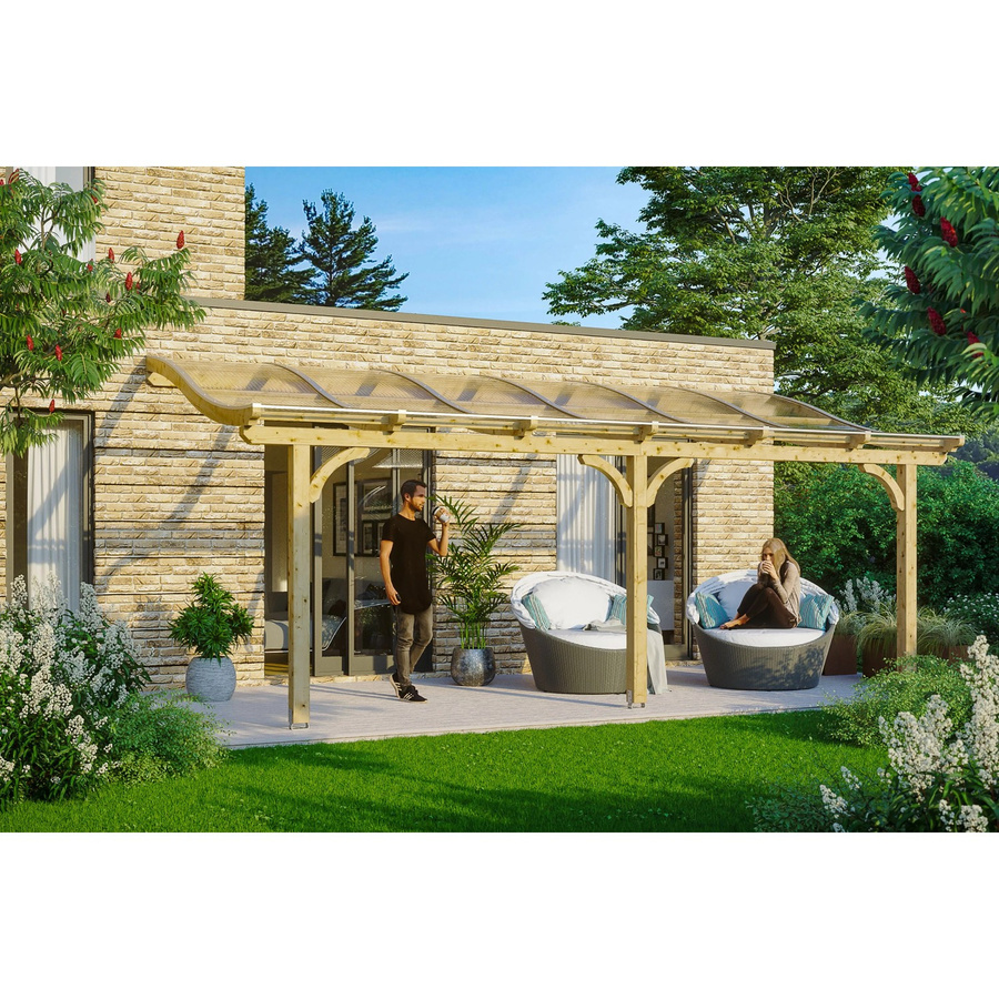 Skan Holz Terrassenüberdachung Venezia aus Fichten-Leimholz mit Polycarbonat-Dach, Farbe: beige, B/T/H: 648 x 389 x 310 cm - Bild 2