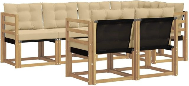 vidaXL Outdoor-Sofagarnitur 7-teilig aus Akazienholz mit Kissen in Weiß und Beige - Bild 1