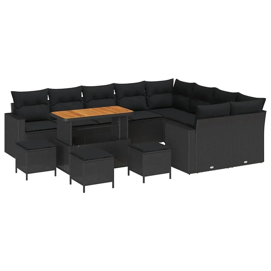 vidaXL Garten-Sofa-Set 13-teilig aus Poly-Rattan und Akazienholz in Schwarz - Bild 2