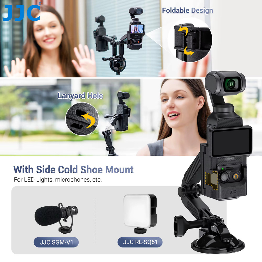 JJC Saugnapfhalterung für DJI Pocket 4, Auto-Halterung für Windschutzscheibe und Armaturenbrett, Erweiterungsadapter Zubehör, Schwarz - Bild 5