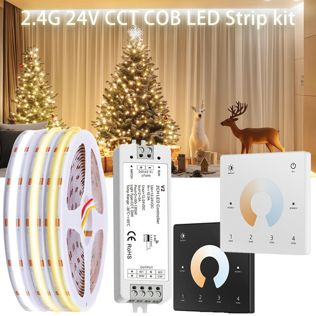 YSRSAI COB CCT LED-Streifen Dimm-Set mit 2.4GRF Touch-Fernbedienung, 24V, Weiß - Bild 1