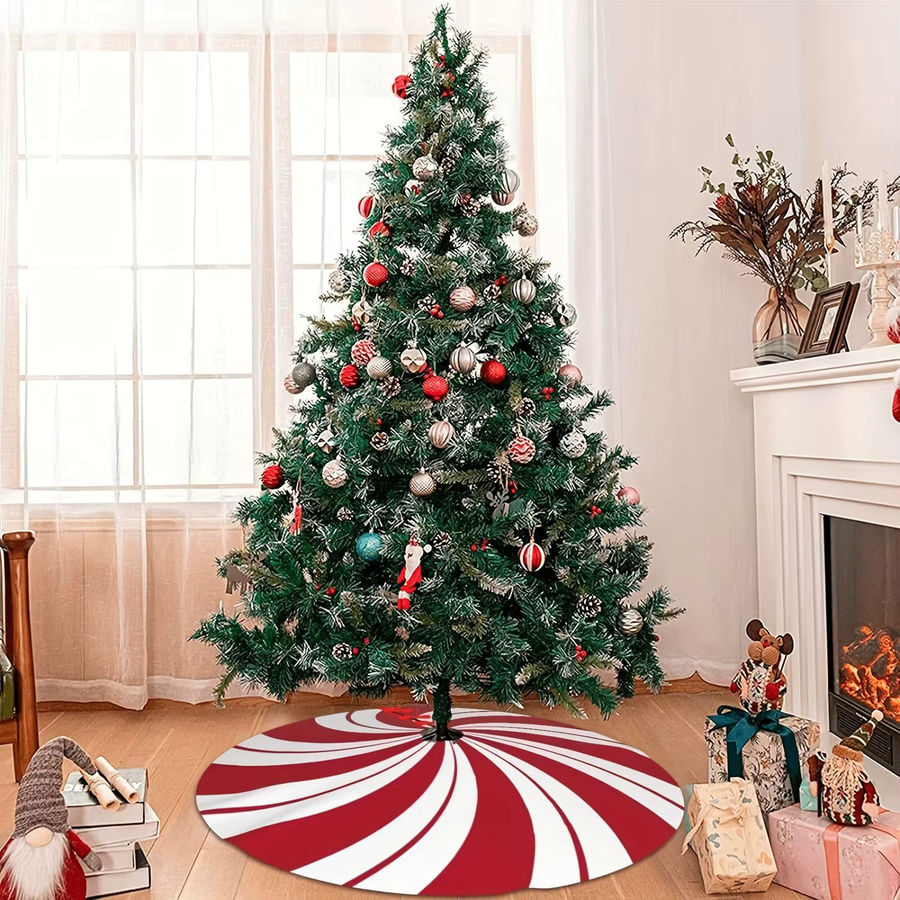VIKAMA Weihnachtsbaumrock im rot-weiß gestreiften Zuckerstangen-Design aus Textil - Bild 4