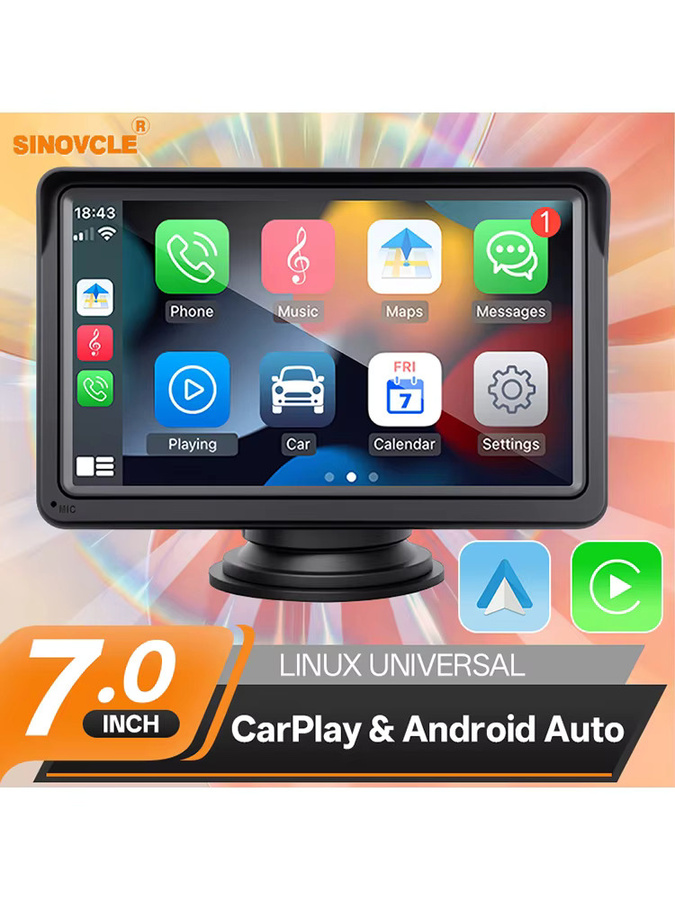 SINOVCLE 7 Zoll Touchscreen Auto Radio Multimedia Player mit Wireless Carplay und Android Auto, Schwarz, Universal für Nissan Toyota VW, USB/AUX/TF - Bild 7