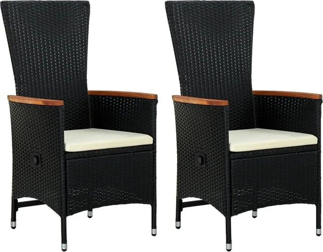 Furnicato 2er Set Gartenstühle aus Poly Rattan und Akazienholz in Schwarz mit Polstern, B/T/H: 58 x 62 x 108 cm - Bild 1